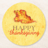 ハッピー感謝祭のリーフアート紙コースター ラウンドペーパーコースター (正面)