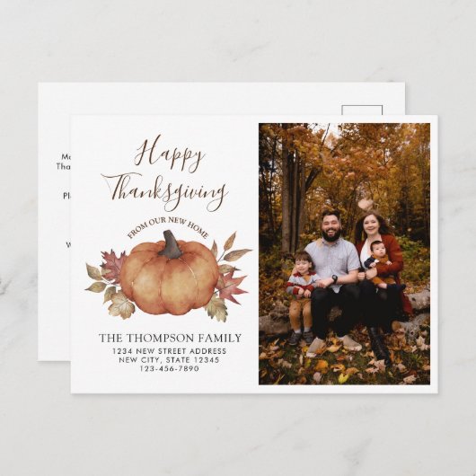 ハッピー感謝祭の新しいホームカボチャの動画 案内ポストカード (正面/裏面)