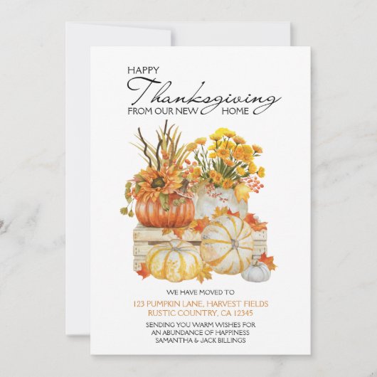 ハッピー感謝祭の新しいホームカボチャの収穫移動 案内状 (正面)