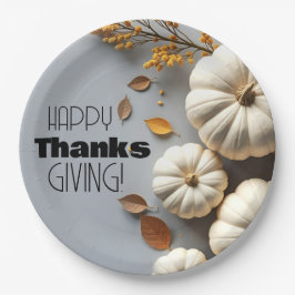 ハッピー感謝祭の日ホワイトカボチャ ペーパープレート