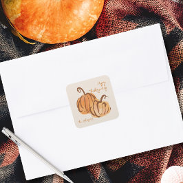 ハッピー感謝祭の水の色かぼちゃ感謝祭 スクエアシール