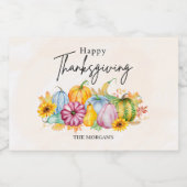 ハッピー感謝祭の水彩秋のカボチャ スパークリングワインラベル (シングルラベル)