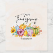 ハッピー感謝祭の水彩秋のカボチャ ワインラベル (シングルラベル)