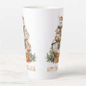 ハッピー感謝祭の秋の水彩カボチャ カフェラテマグ (正面)