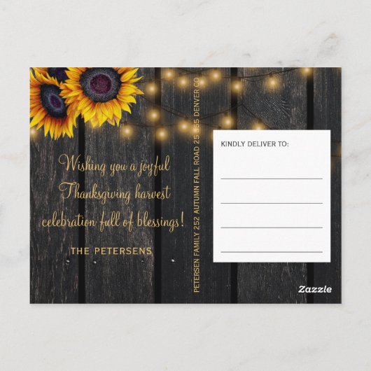 ハッピー感謝祭の納屋の木の素朴な挨拶 ポストカード (裏面)