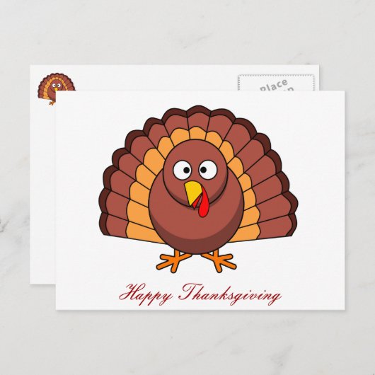 ハッピー感謝祭はがきと七面鳥 シーズンポストカード (正面/裏面)