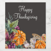 ハッピー感謝祭ウォーターカラーパンプキンス秋 ワインラベル (シングルラベル)