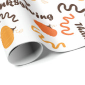 ハッピー感謝祭オレンジカボチャ白シームレス ラッピングペーパー (ロールコーナー)