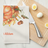 ハッピー感謝祭オレンジカボチャ紅葉 キッチンタオル (四つ折り)