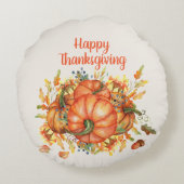 ハッピー感謝祭オレンジカボチャ紅葉 ラウンドクッション (裏面)