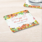 ハッピー感謝祭オレンジカボチャ スクエアペーパーコースター (アングル)