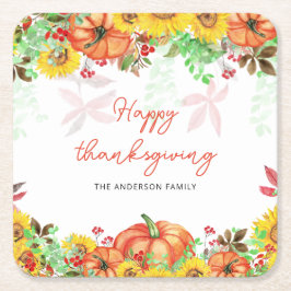 ハッピー感謝祭オレンジカボチャ スクエアペーパーコースター