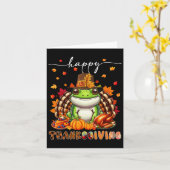 ハッピー感謝祭カエルの衣装トルコ紅葉 カード (黄色い花)