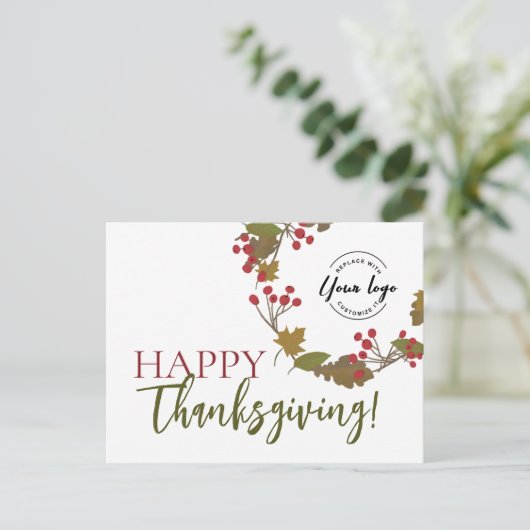 ハッピー感謝祭カスタムのロゴ秋の葉 シーズンポストカード (スタンド正面)