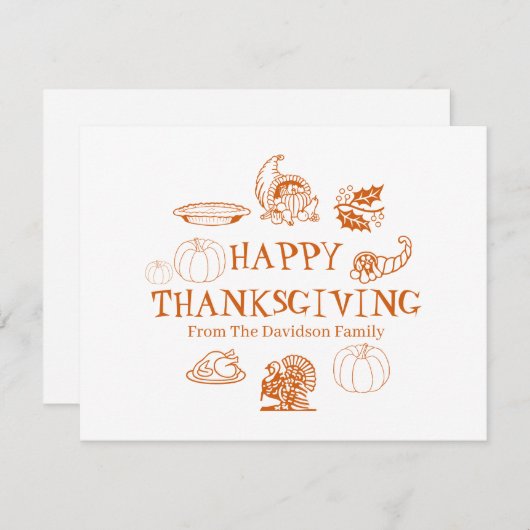 ハッピー感謝祭カスタムの家族の名前ホリデーカード シーズンカード (正面/裏面)