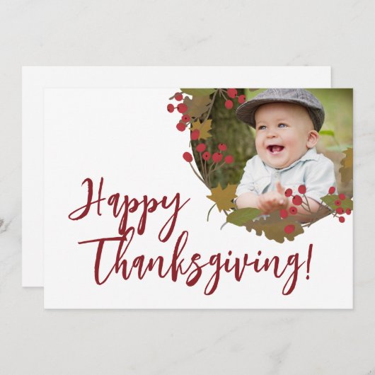ハッピー感謝祭カスタムフォトファミリーグリーティング シーズンカード (正面/裏面)