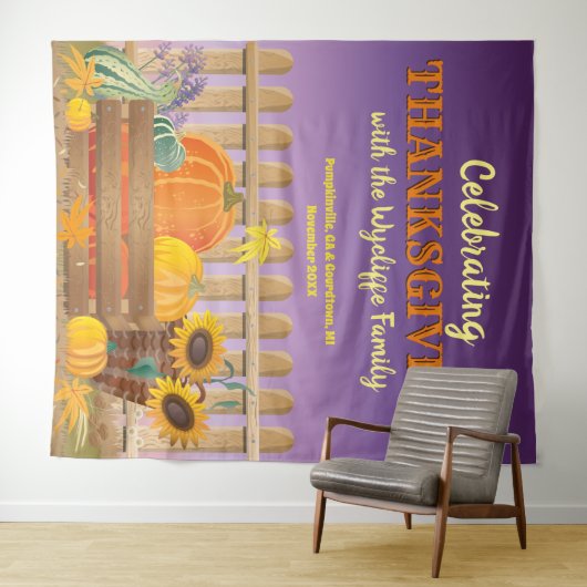 ハッピー感謝祭カボチャサンフラワー紅葉 タペストリー (インサイチュ(横))
