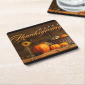 ハッピー感謝祭カボチャフローラ スクエアペーパーコースター (アングル)