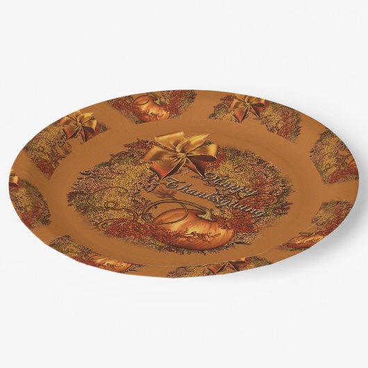 ハッピー感謝祭カボチャリース紙プレート2 ペーパープレート (アングル)