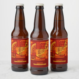 ハッピー感謝祭ジオメトリック抽象芸術オレンジブラウン ビールラベル