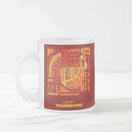 ハッピー感謝祭ジオメトリック抽象芸術オレンジブラウン フロストグラスマグカップ