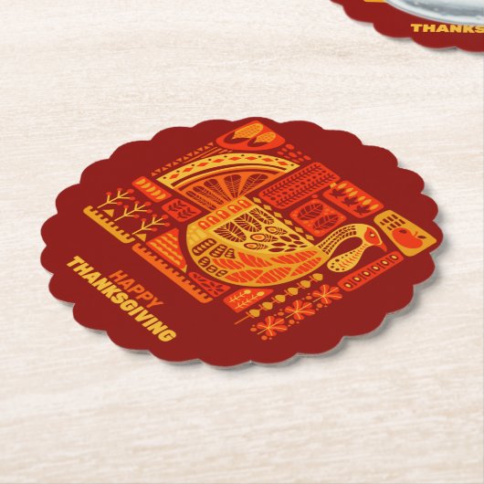 ハッピー感謝祭ジオメトリック抽象芸術オレンジブラウン ペーパーコースター (アングル)