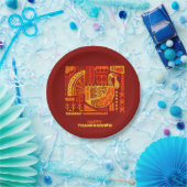 ハッピー感謝祭ジオメトリック抽象芸術オレンジブラウン ペーパープレート (パーティー)