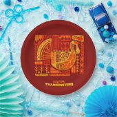 ハッピー感謝祭ジオメトリック抽象芸術オレンジブラウン ペーパープレート (パーティー)