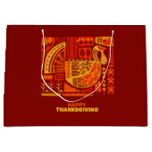 ハッピー感謝祭ジオメトリック抽象芸術オレンジブラウン ラージペーパーバッグ (正面)