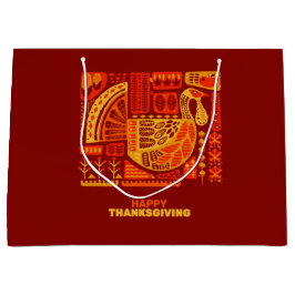 ハッピー感謝祭ジオメトリック抽象芸術オレンジブラウン ラージペーパーバッグ