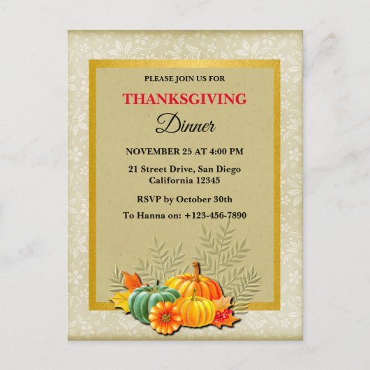 ハッピー感謝祭ディナーパンプキン離れと シーズンポストカード (正面)