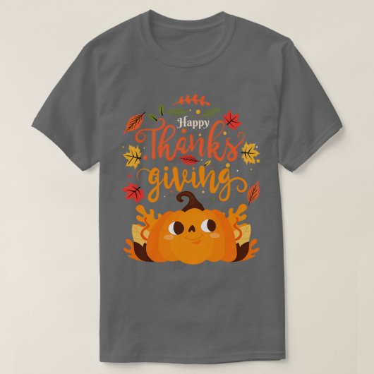 ハッピー感謝祭トルコ幸せ感謝祭パンプク Tシャツ (デザイン正面)