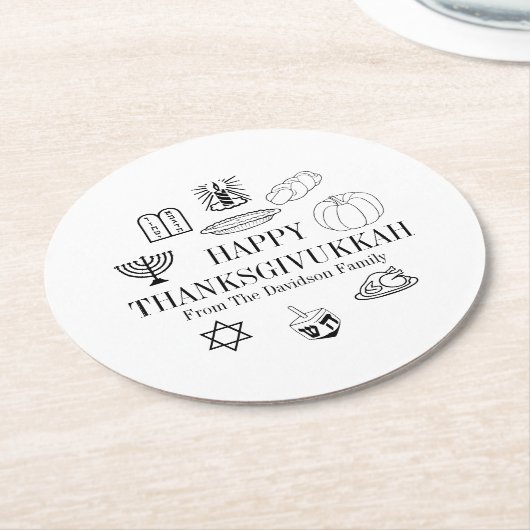 ハッピー感謝祭ハヌッカ ラウンドペーパーコースター (アングル)