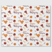 ハッピー感謝祭ハーベストカボチャ白シームレス ラッピングペーパー (フラット)