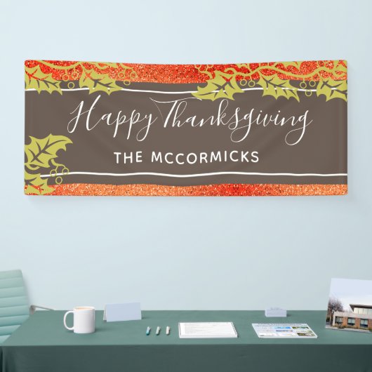 ハッピー感謝祭バーントオレンジグリッターカスタムDIY 横断幕 (トレードショー)