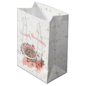 ハッピー感謝祭ピンクのトルコとカボチャ ミディアムペーパーバッグ (正面アングル)