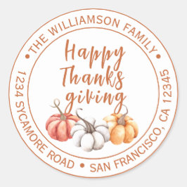 ハッピー感謝祭ファミリー名差出人住所 ラウンドシール