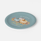 ハッピー感謝祭フローラカボチャ青 ペーパープレート (アングル)