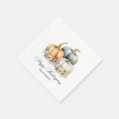 ハッピー感謝祭ブルーオレンジ金ゴールドカボチャ スタンダードカクテルナプキン (角)