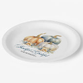 ハッピー感謝祭ブルーオレンジ金ゴールドカボチャ ペーパープレート (アングル)