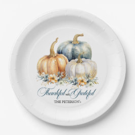 ハッピー感謝祭ブルーオレンジ金ゴールドカボチャ ペーパープレート