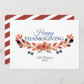 ハッピー感謝祭ブルーブラウンフローラ水色 シーズンカード (正面/裏面)