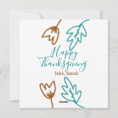 ハッピー感謝祭ブルーブラウン紅葉花h シーズンカード (裏面)