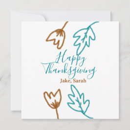 ハッピー感謝祭ブルーブラウン紅葉花h シーズンカード