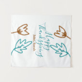 ハッピー感謝祭ブルーブラウン紅葉花h タペストリー (正面(横))