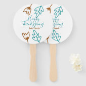 ハッピー感謝祭ブルーブラウン紅葉花h ハンドファン (正面&裏面)