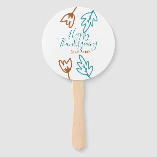 ハッピー感謝祭ブルーブラウン紅葉花h ハンドファン (正面)