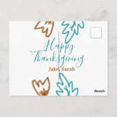 ハッピー感謝祭ブルーブラウン紅葉花h ポストカード (裏面)