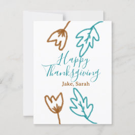 ハッピー感謝祭ブルーブラウン紅葉花h ポストカード