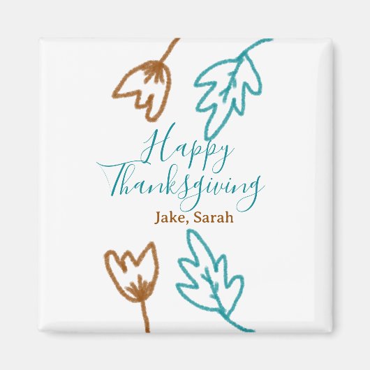 ハッピー感謝祭ブルーブラウン紅葉花h マグネット (正面)